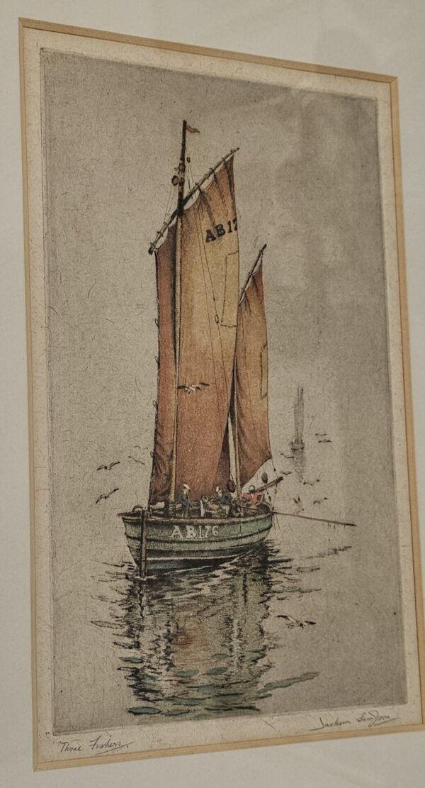 Jackson Simpson Three Fishers Handcoloured Etching - Image 2