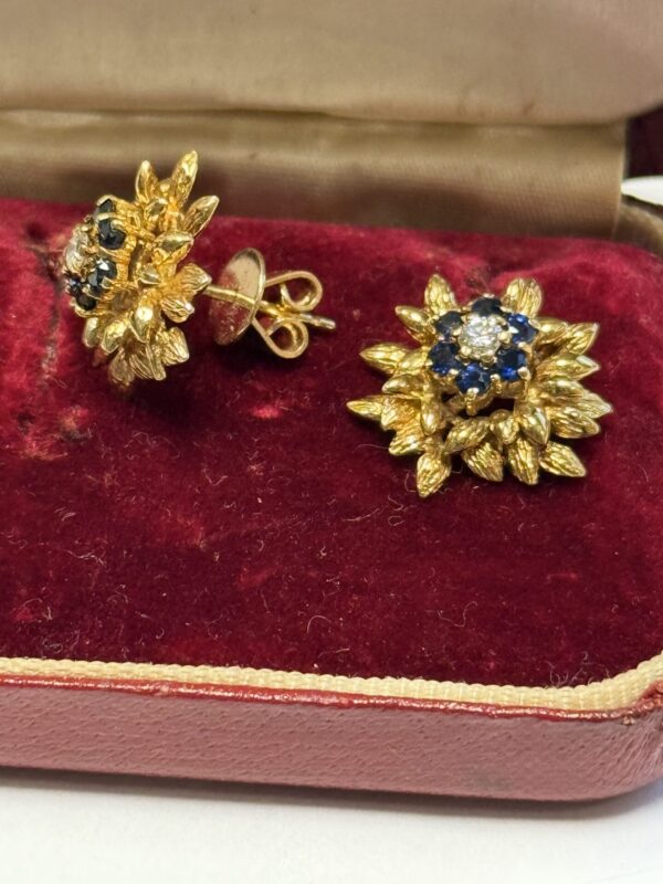 18ct gold sapphire and diamond earrings vintage