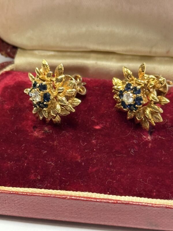 18ct gold sapphire and diamond earrings vintage - Image 3