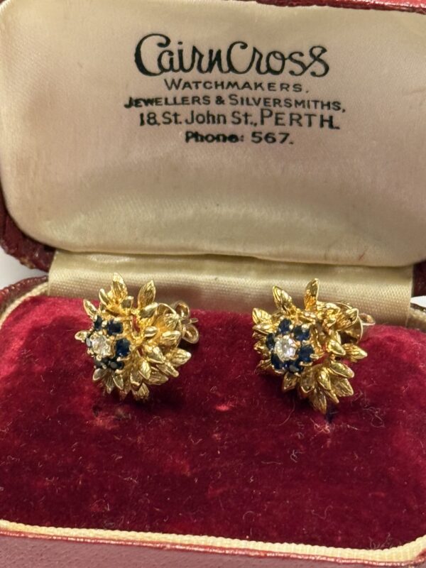 18ct gold sapphire and diamond earrings vintage - Image 2