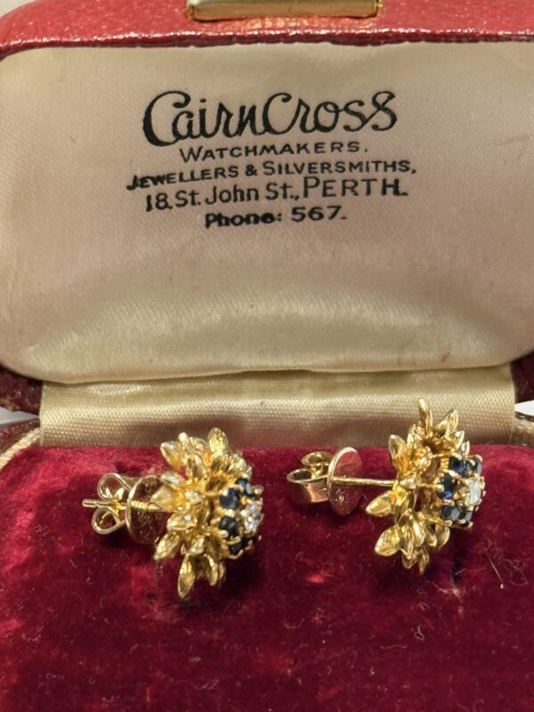 18ct gold sapphire and diamond earrings vintage - Image 4