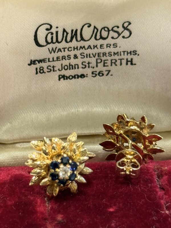 18ct gold sapphire and diamond earrings vintage - Image 6