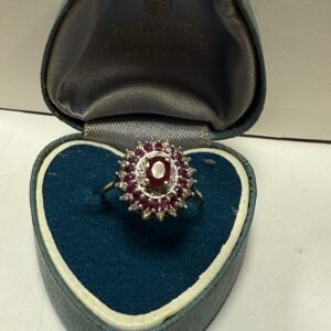 Ruby and diamond 9ct gold ladies ring
