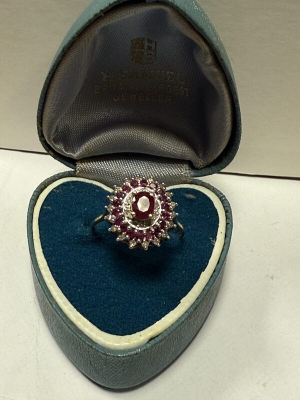 Ruby and diamond 9ct gold ladies ring