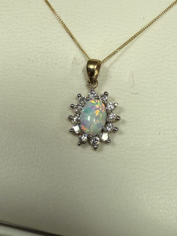 9ct gold opal and cz set pendant and chain - Image 2