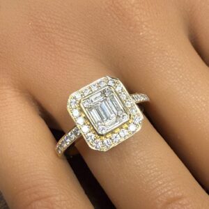 18ct gold and diamond halo ladies ring