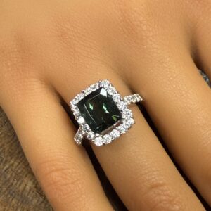 14ct white gold diamond and tourmaline ladies ring
