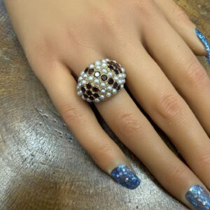 Large showstopper garnet and seed Pearl 9ct gold ring