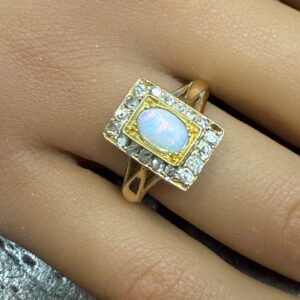 Art deco 18ct gold opal and diamond ring