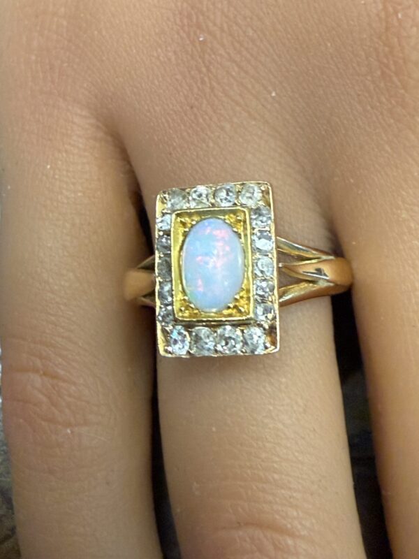 Art deco 18ct gold opal and diamond ring - Image 2