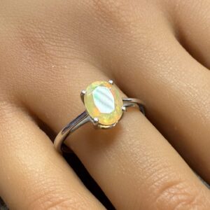 9ct white gold Ethiopian opal solitaire