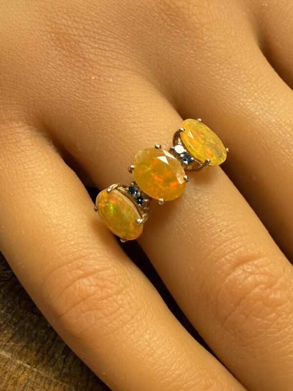 Ethiopian opal trilogy 9ct gold ring