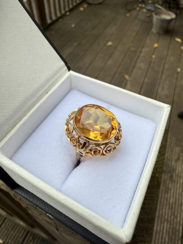 Vintage orange sapphire and 14ct gold ring - Image 2