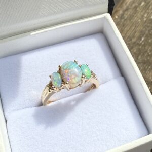 Fire Opal 9ct gold trilogy ring