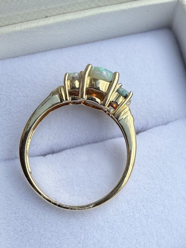 Fire Opal 9ct gold trilogy ring - Image 5