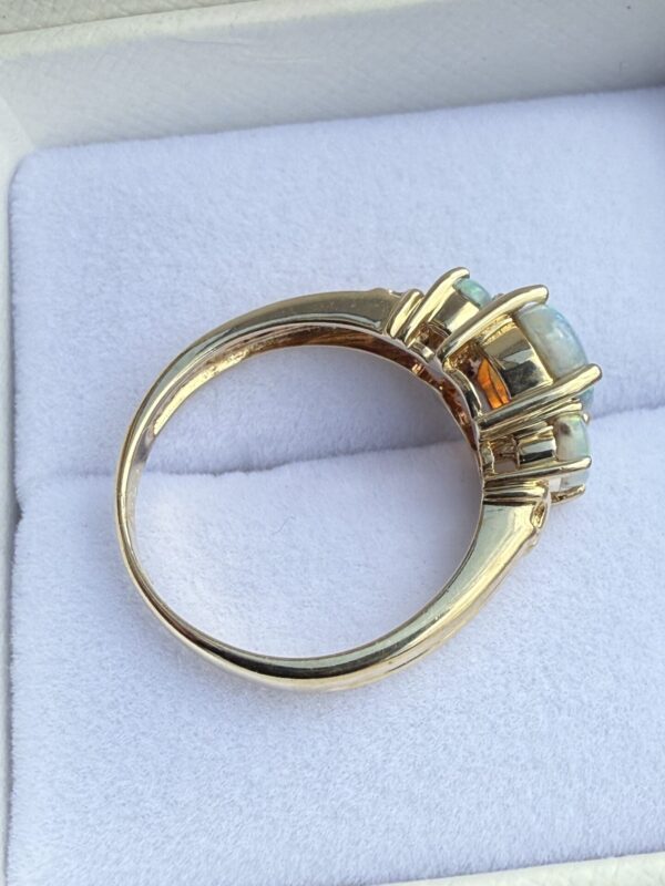 Fire Opal 9ct gold trilogy ring - Image 6