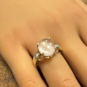Moonstone and diamond set 9ct gold ladies ring