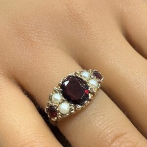 Garnet and seed pearl antique ladies ring