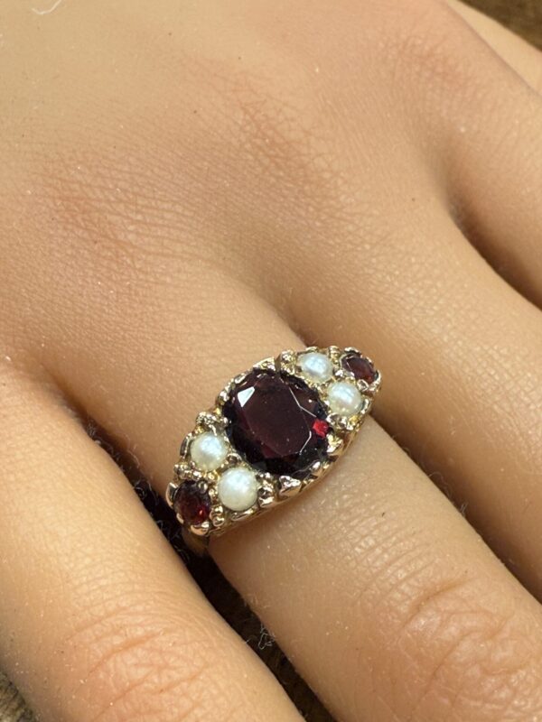 Garnet and seed pearl antique ladies ring
