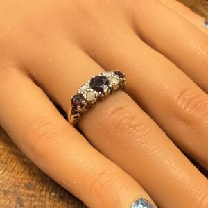 Antique garnet and pearl ladies ring
