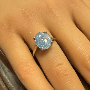 9ct gold black opal ladies ring