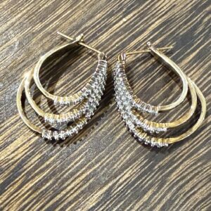 9ct gold triple hoop diamond set earrings