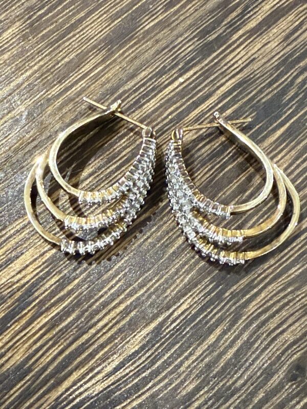 9ct gold triple hoop diamond set earrings