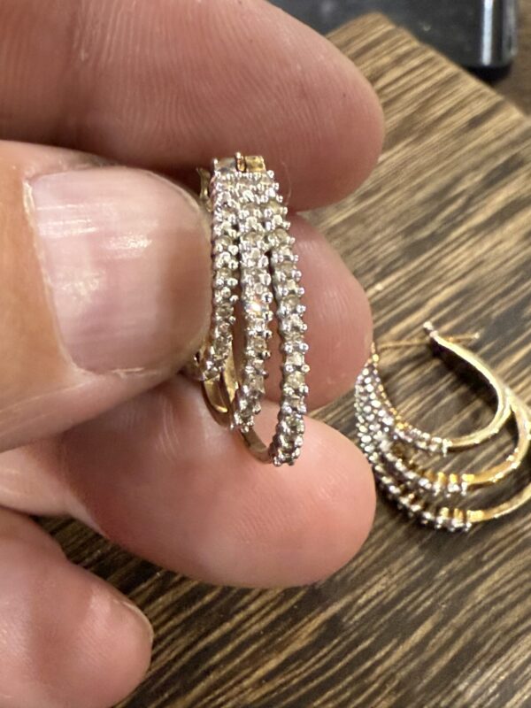 9ct gold triple hoop diamond set earrings - Image 2