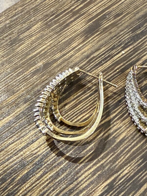 9ct gold triple hoop diamond set earrings - Image 3