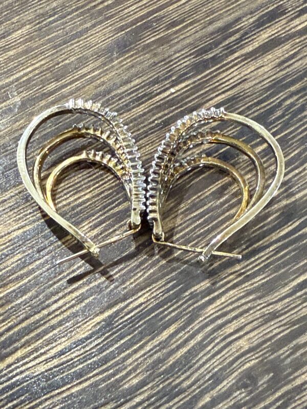9ct gold triple hoop diamond set earrings - Image 4