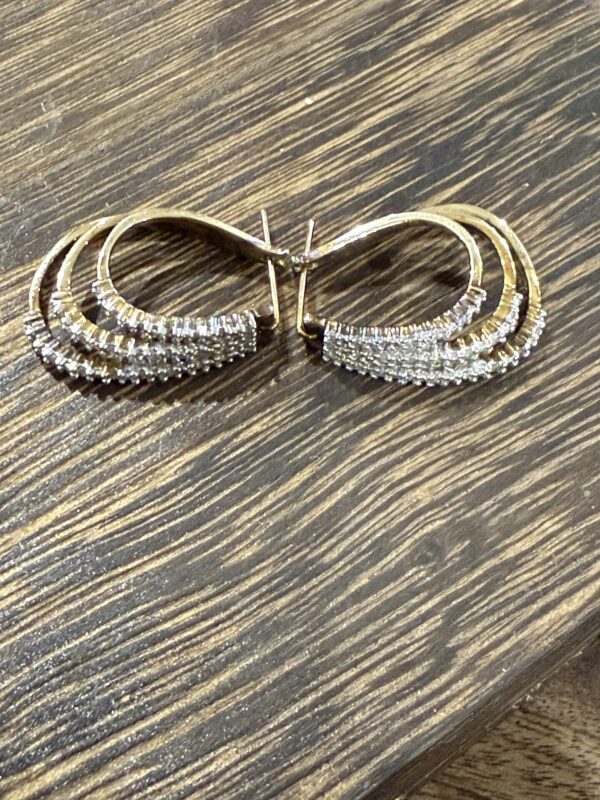 9ct gold triple hoop diamond set earrings - Image 5
