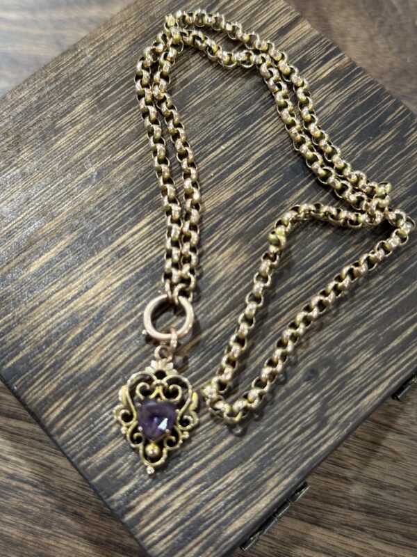 Victorian 9ct belcher and heart shaped amethyst