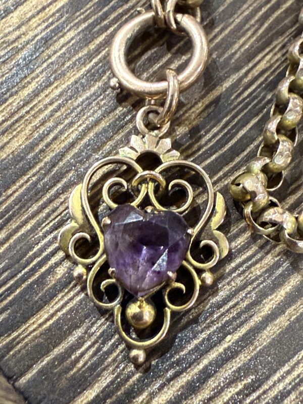 Victorian 9ct belcher and heart shaped amethyst - Image 2