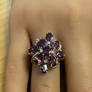 Vintage 9ct gold garnet and diamond dress ring