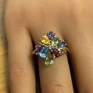 Multigem 9ct gold ladies dress ring