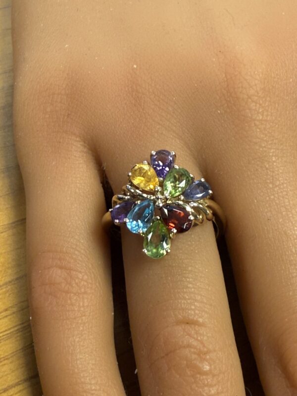 Multigem 9ct gold ladies dress ring