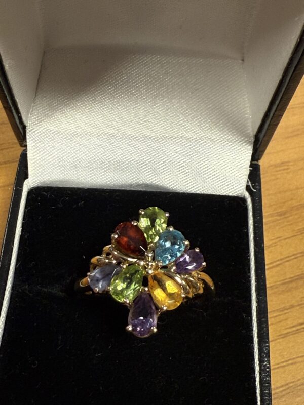 Multigem 9ct gold ladies dress ring - Image 3