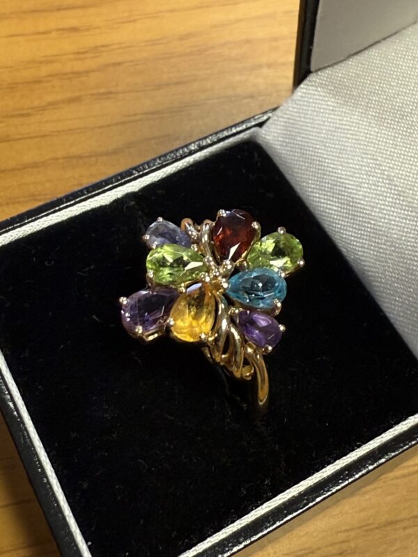 Multigem 9ct gold ladies dress ring - Image 4