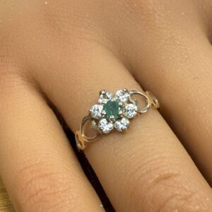 Ladies emerald and cz 9ct gold ring