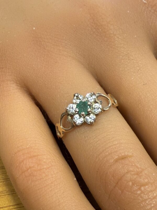 Ladies emerald and cz 9ct gold ring