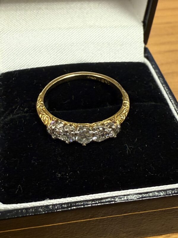 Antique five stone diamond 18ct gold ring - Image 7