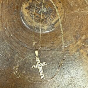 9ct gold gem set cross and chain