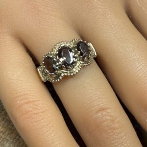9ct gold Smokey quartz trilogy vintage ring