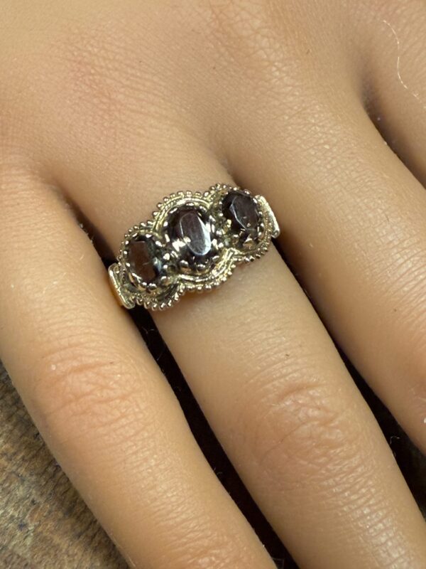 9ct gold Smokey quartz trilogy vintage ring