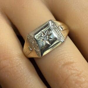 Unisex diamond set signet ring 9ct gold