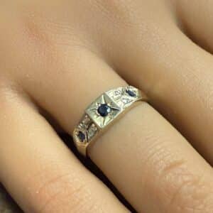 9ct gold sapphire and diamond ladies art deco ring