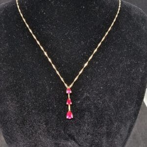 Three Drop Ruby Pendant and Chain