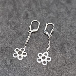 14k White Gold Daisy drop Earrings