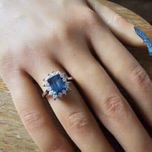 Blue and White CZ cluster Silver Ring