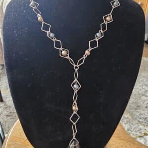 Silver Geometric Pearl and Crystal drop necklace